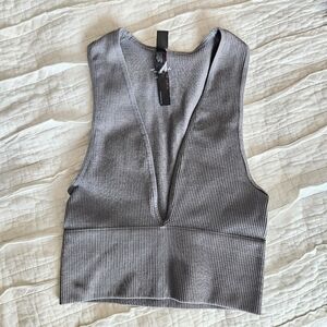 Urban Outfitters Out From Under Charcoal Grey Plunge Tank Top Ribbed